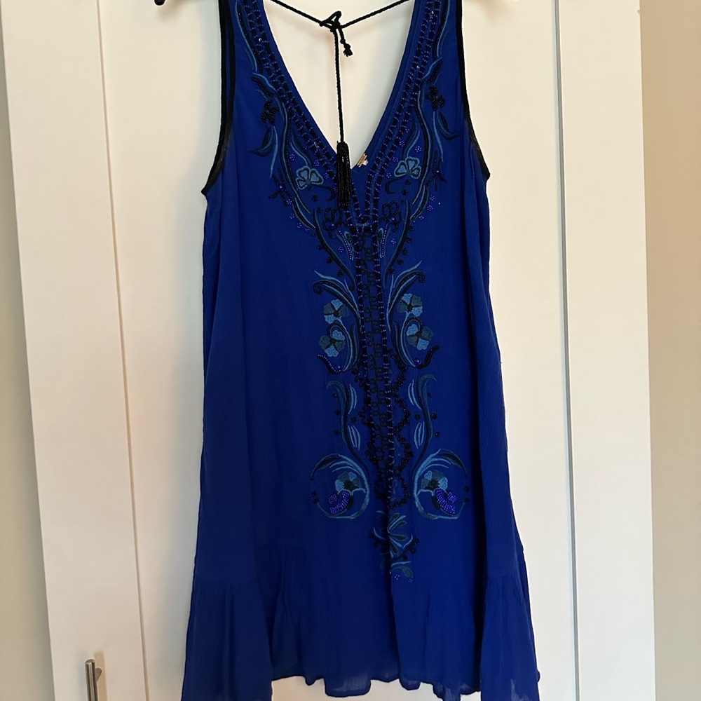 Vintage Free People Blue Intricately Beaded/Embroidered Dress